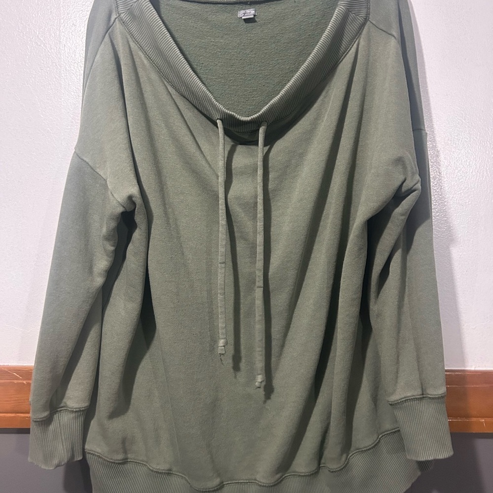 aerie Army Green Cowl-Neck Drawstring Pullover
